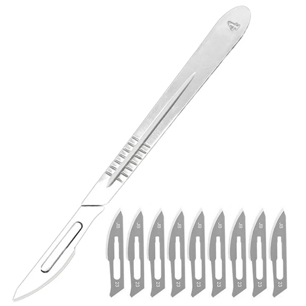 45 50mm Blade 2pcs Handle & 20pcs Blades Carbon Steel Curved Cutting Edge Stainless Steel Handle Set Practical
