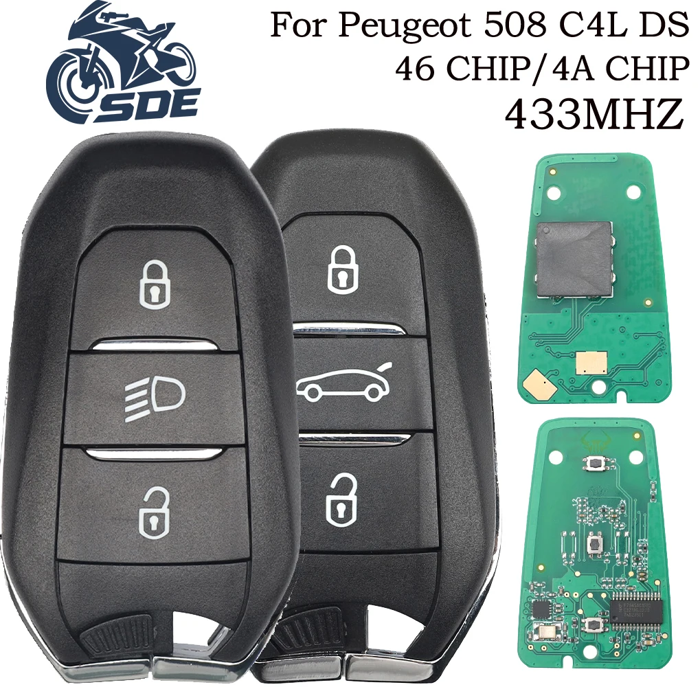 

SDE Smart Remote Car Key Fob ID4A/ID46 Chip 433MHZ For Peugeot 208 308 3008 508 5008 Citroen C4 C4L DS4 DS5 New Keyless Go