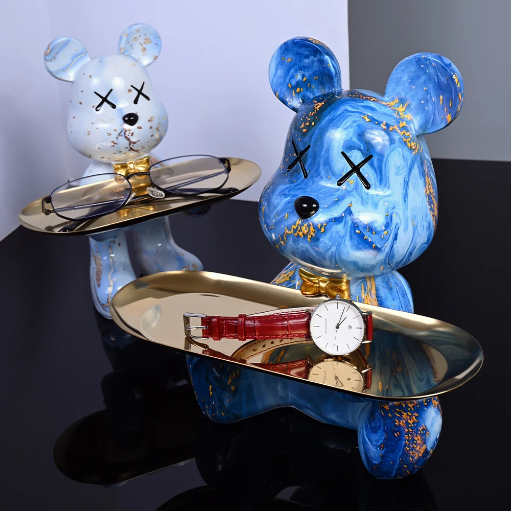 تماثيل الدب الملونة والمنحوتات بتلر الشكل الحلي الداخلية الشمال ديكور طاولة الغرفة الديكور الراتنج الحرف هدية