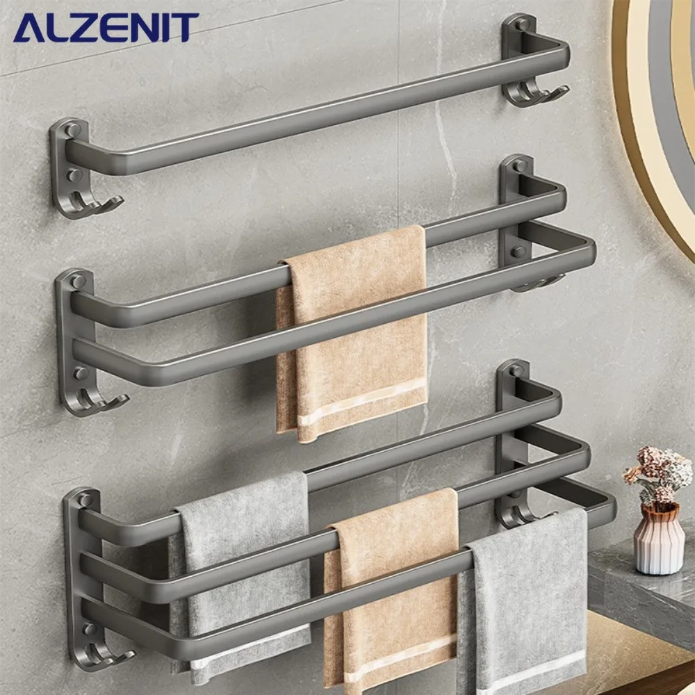 

40cm-60cm Gun Grey Space Aluminum Towel Rack Gun Grey Multilayer Organizer Single Rod Wall Mounted Shower Bathroom Accessories