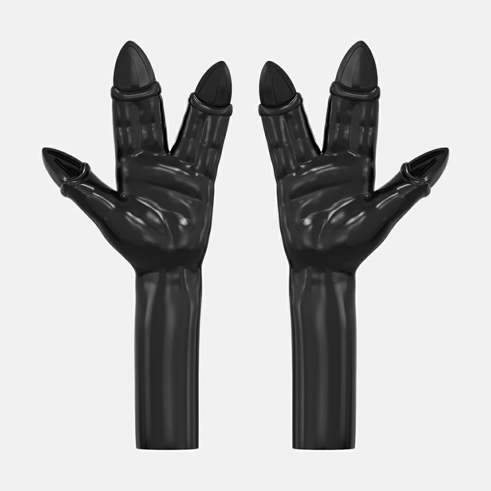 Furrjoi Silicone Black Hoove Gloves for Cosplay Costumes 3 Fingers Handwear Monster Gloves Whole Black Halloween Furry