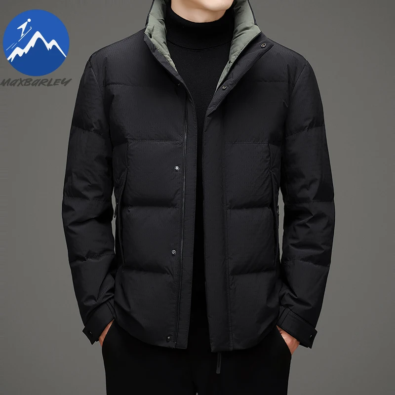 Maxbarley Men Down Jacket Trendy Stand Collar Outdoor Office Lightweight Padded Jackets Business Casual Winter Thicken Warm Coat