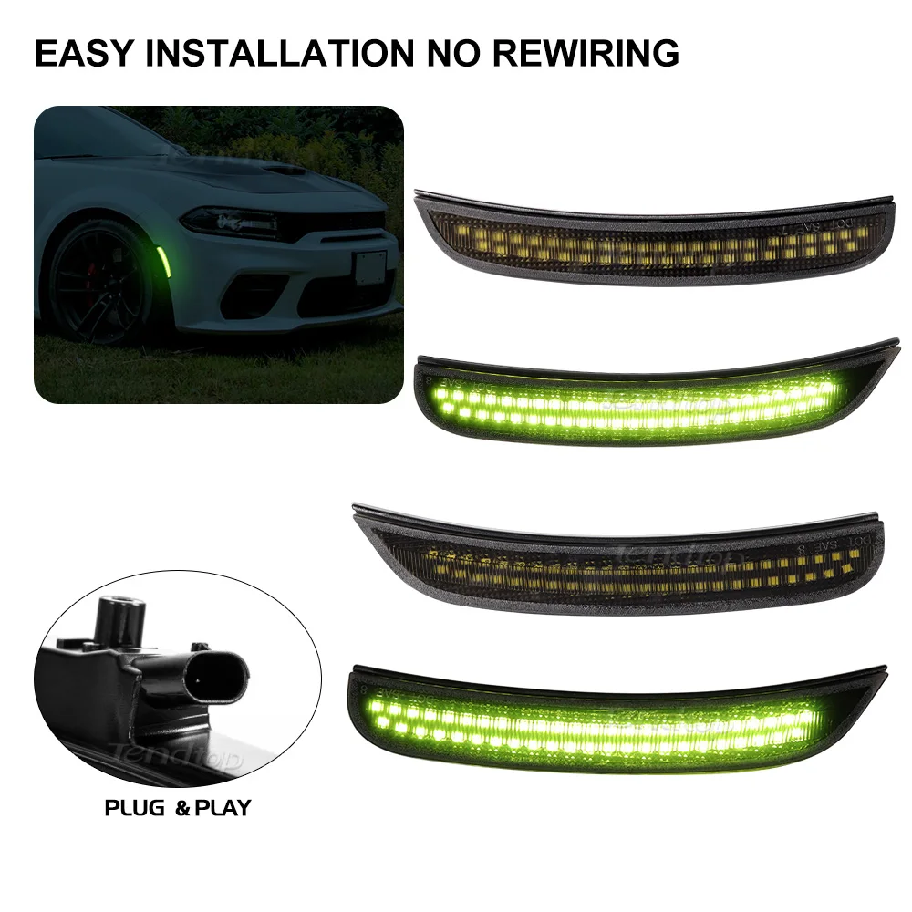 4x Green Lights LED Side Marker Lamp Front Rear Fender Bumper Lights For Dodge Charger 2015-2023