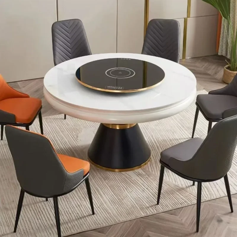 Rotating deformation telescopic rock slab dining table dining table household small apartment dining table villa can expand