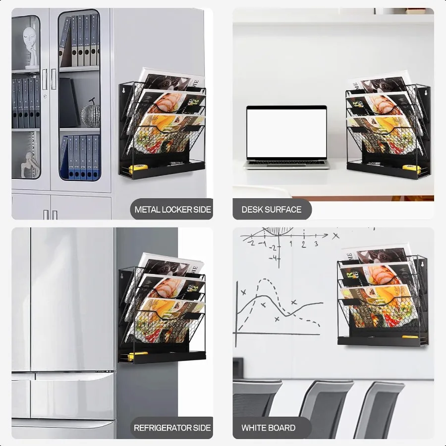 منظم الملفات المغناطيسي من WOO، حامل مجلد ملفات كبير مكون من 4 طبقات لخزانة الملفات، حامل بريد ورق حائط مغناطيسي ثقيل للمنزل