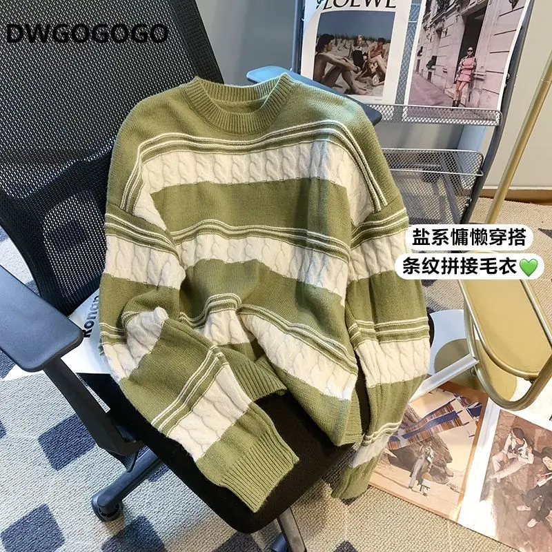 

Vintage Striped Sweaters Women Autumn Winter Oversized Casual Knit Pullovers Unisex Couples Hip Hop Knitwear Jumper Female Tops