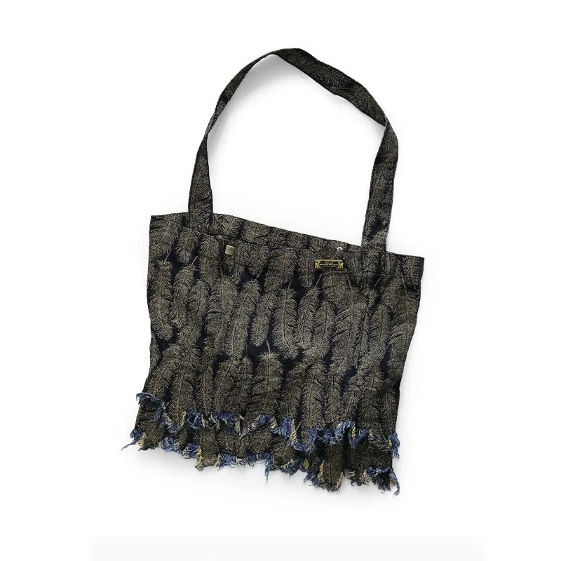 26SS KAPITAL Japanese Vintage Casual Feather Tassel Single Shoulder Crossbody Denim Bag