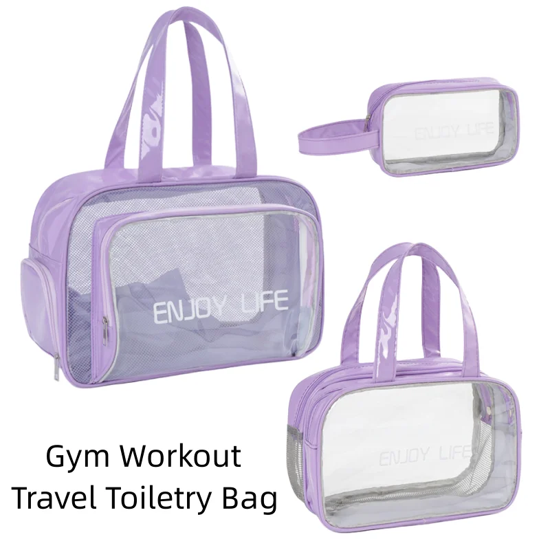 

S/M/L Clear Gym Bag with Dry Wet Separated Waterproof Toiletry Bag PVC Small See Through Cosmetic Pouch for Swim Travel Workout