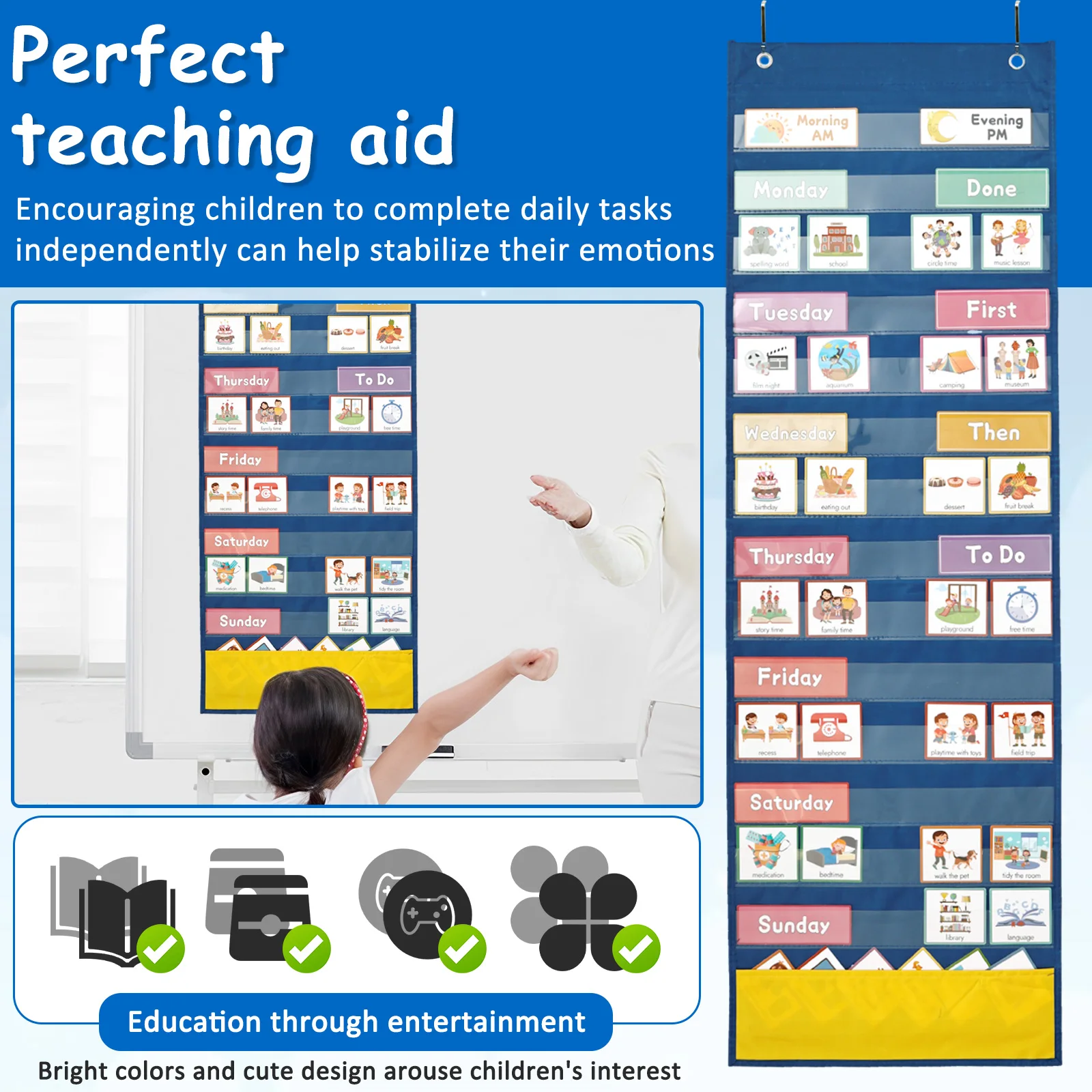 ตารางกิจกรรมภาพสำหรับเด็ก กระดานวางแผนรายสัปดาห์แบบแม่เหล็ก แผนการกิจวัตรก่อนนอนสำหรับเด็กเล็ก พร้อมการ์ด 137 ใบ สำหรับวางแผนที่บ้านและที่โรงเรียน