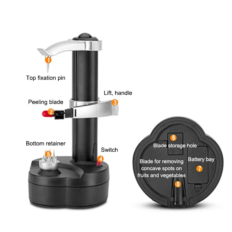 Automatic Rotating Apple Peeler Lemon Peeling Machine Automatic Fruits Vegetables Kitchen Peeling Tool Electric Potato Peelers - view 2