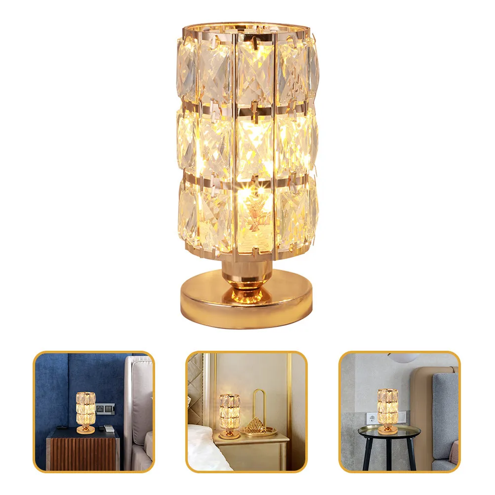 

Хрустальная настольная лампа с золотым покрытием, декоративный ночник, художественный прикроватный светильник с лампочкой, современный, для бережного освещения глаз
