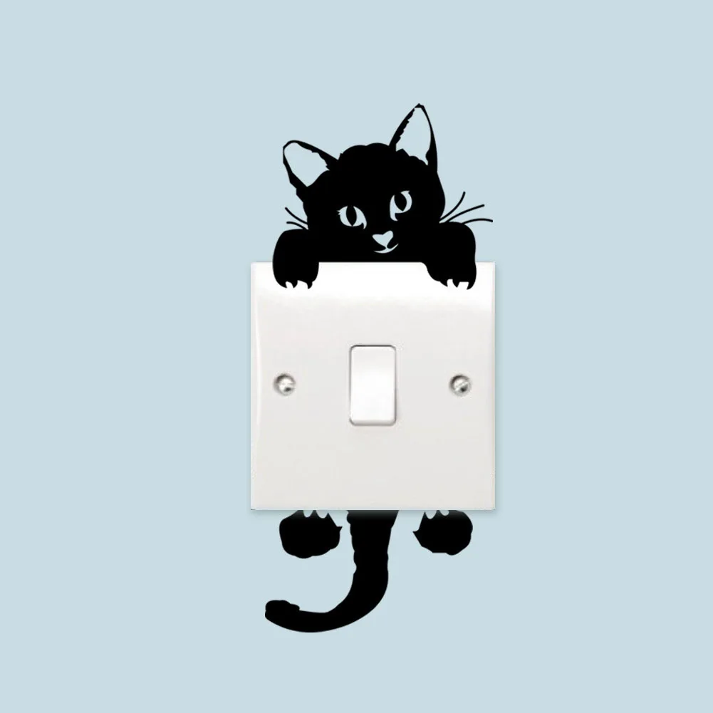 `Cute Peeking Black Cat Light Switch Wall Sticker Cat Paws On Switch Silhouette Vinyl Decal For Switch Panel Home Bedroom Wall A