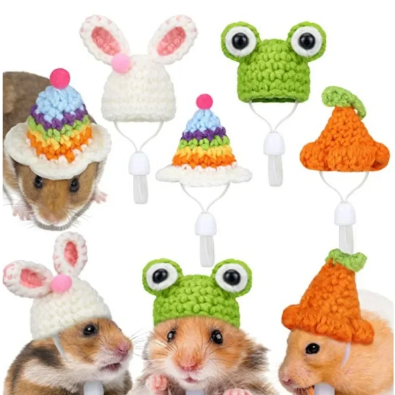 Cute Mini Handmade Knitted Hamster Hat Chipmunk Guinea Pig Squirrel Pet Small Hats Xmas New Year Party Pet Cosplay Caps