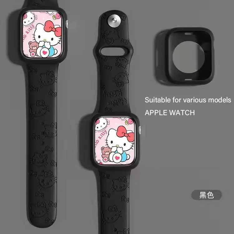 Sanrio Series Hello Kitty3D Engraving Printing Multicolor Kawaii Apple Silicone Replacement Watch Band Dial 2024 New Hot Sales