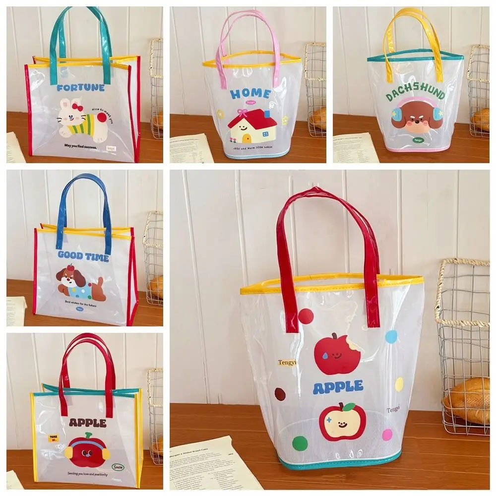 

Waterproof Jelly Beach Bag Kawaii Large Capacity PVC Beach Bag Cartoon Print Casual Transparent Shoulder Bag Swimming