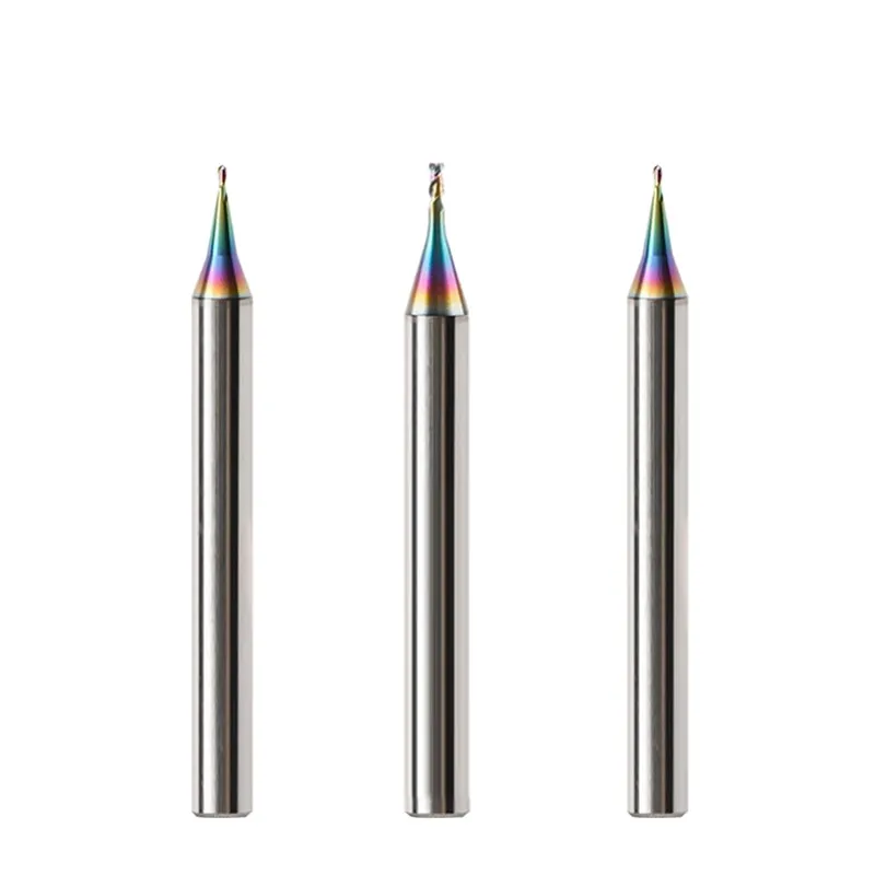 AZZKOR fresa a micropercorso in carburo di acciaio al tungsteno con rivestimento colorato a 2 scanalature per utensili per fresa a candela piatta/a sfera CNC in alluminio HRC60