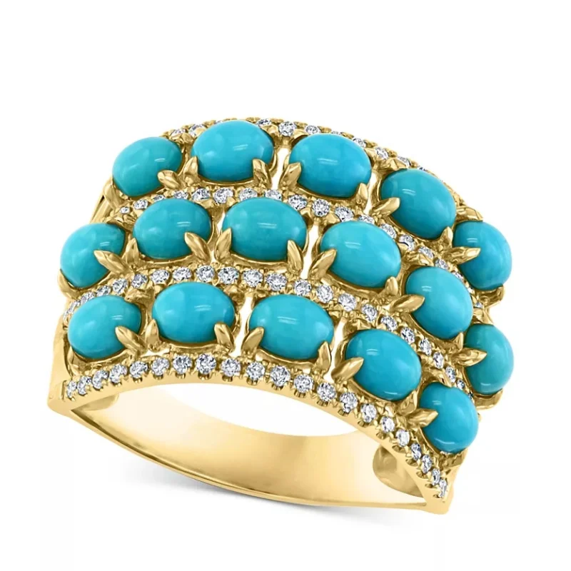 Funkelnder klassischer, mit synthetischem Türkis eingelegter goldener Ring im Bohemian-Stil für Damen, für den täglichen Gebrauch, Bankett, elegantes, trendiges Schmuckzubehör