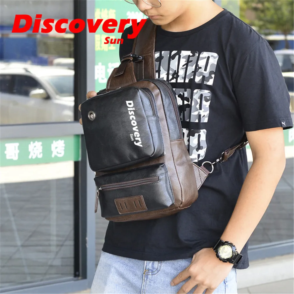 DISCOVERY-SUN Men\'s Shoulder Bag Multi functional USB Messenger Bag Large Capacity Waterproof Travel Bag Fashion Chest Bag