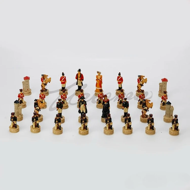 Napoleon War Theme Resin Chess Set British Soldier Chess Pieces Vintage Military Figurine Chess Collectible Decorative Ornaments