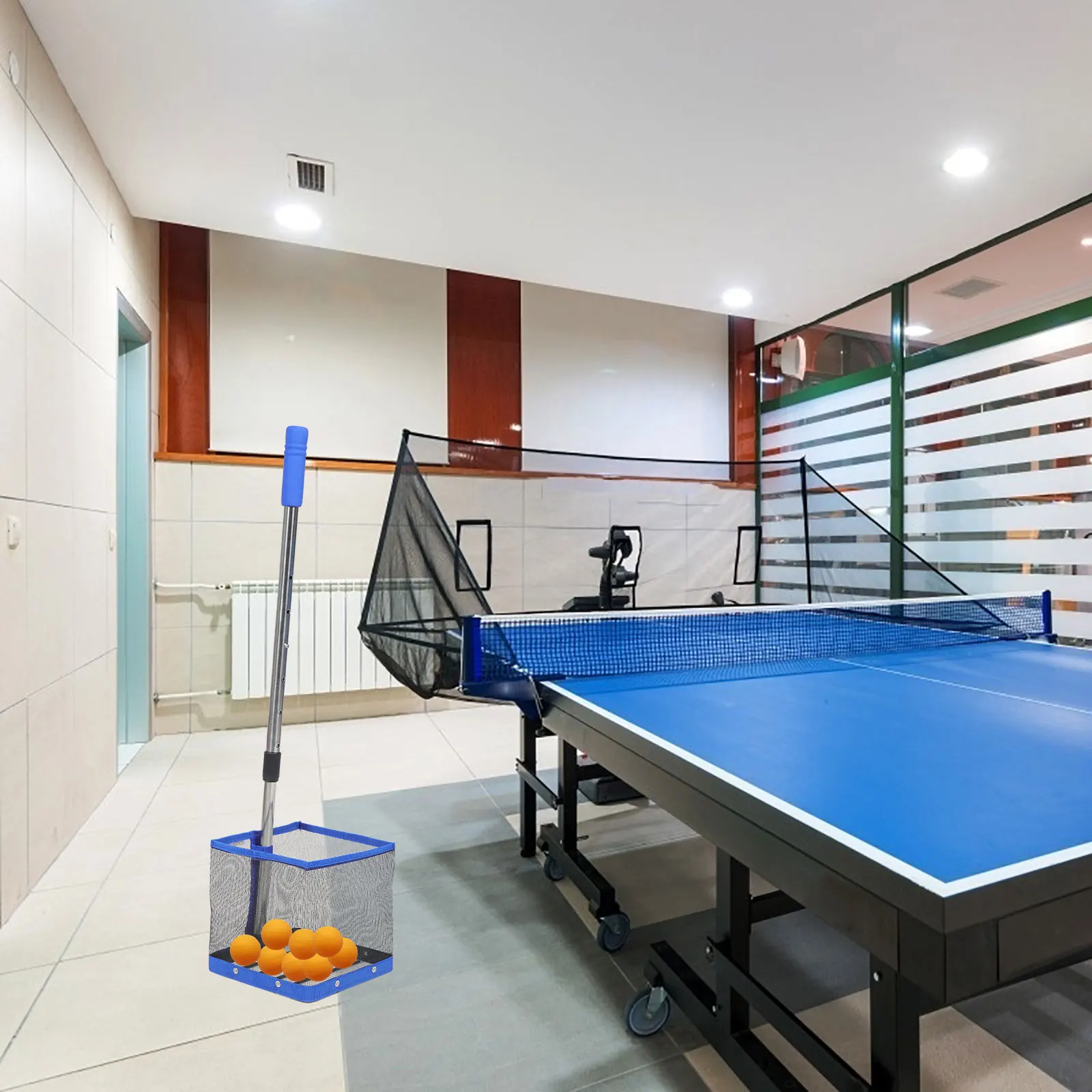 منتقي تنس الطاولة، مقبض تلسكوبي قابل للتعديل، جامع بينغبونغ من النايلون قابل للسحب لمتلقي الكرات الصغيرة