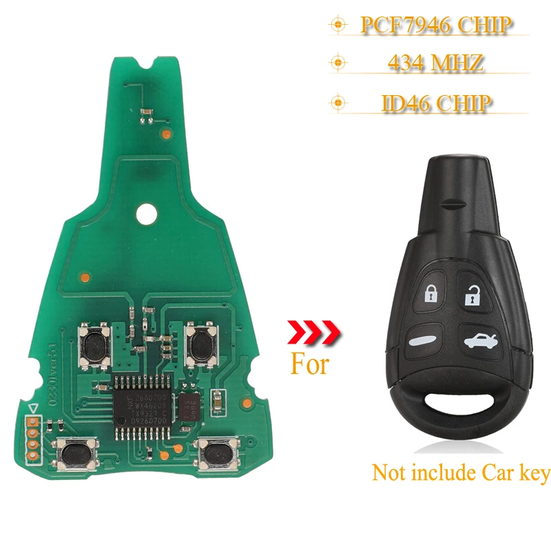 jingyuqin 4 Buttons Remote Car Key Circuit Board Fob 434Mhz ID46 Pcf7946 Chip For SAAB 9-3 9-5 2003-2010 LTQSAAM433TX