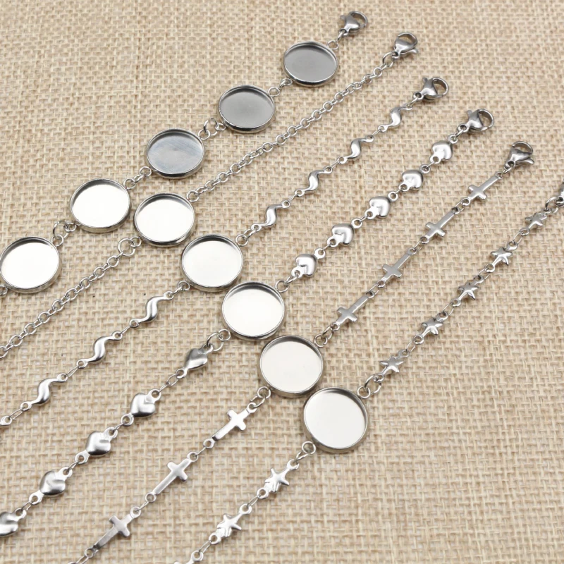 2pcs 12mm 14mm 16mm 18mm 20mm 316 stainless steel Bangle Base Bracelet Blank Findings Tray Bezel Setting Cabochon Cameo