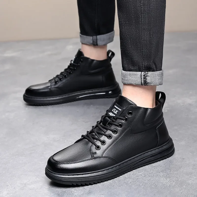 Outono inverno plataforma de alta qualidade tênis masculinos designer de sola macia couro de vaca sapatos quentes homem moda zapatos para hombre