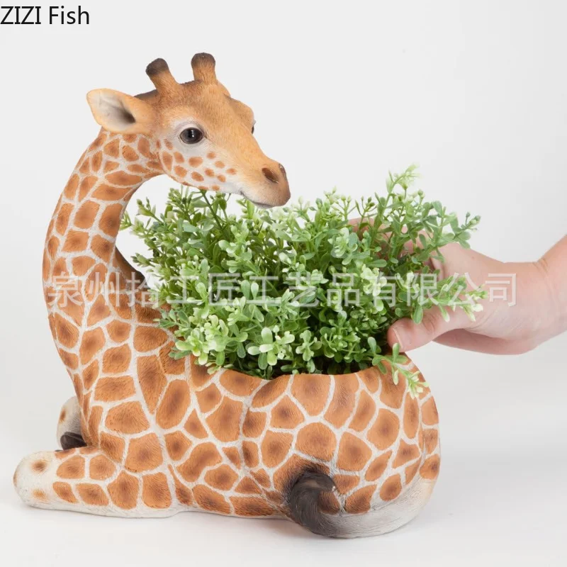 Simulated Giraffe Resin Flowerpot Ornament Animal Flower Pot Plant Pot Garden Supplies Succulent Pots Gardening Pots Planters