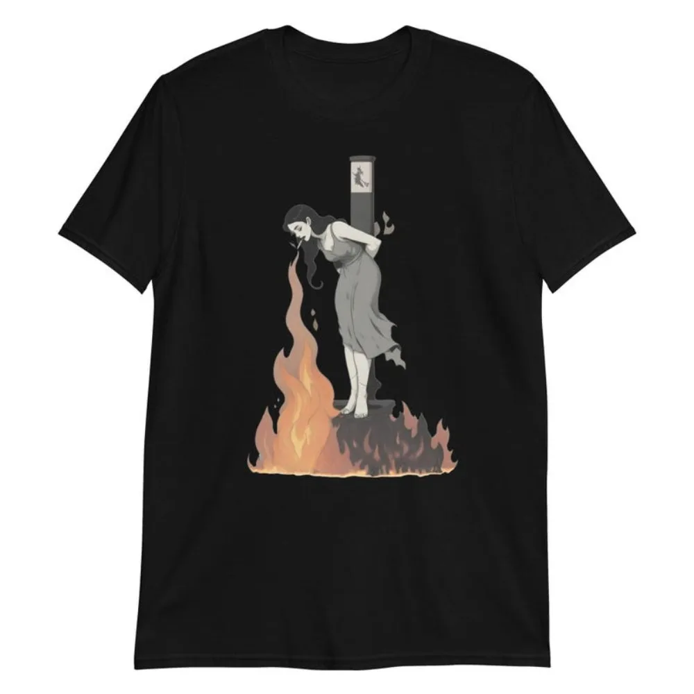 Witch Lighting Cigarette While Burning At The Stake Tshirt Personality Attitude Tee Tops Women Unisex Summer Aesthetic Clothes