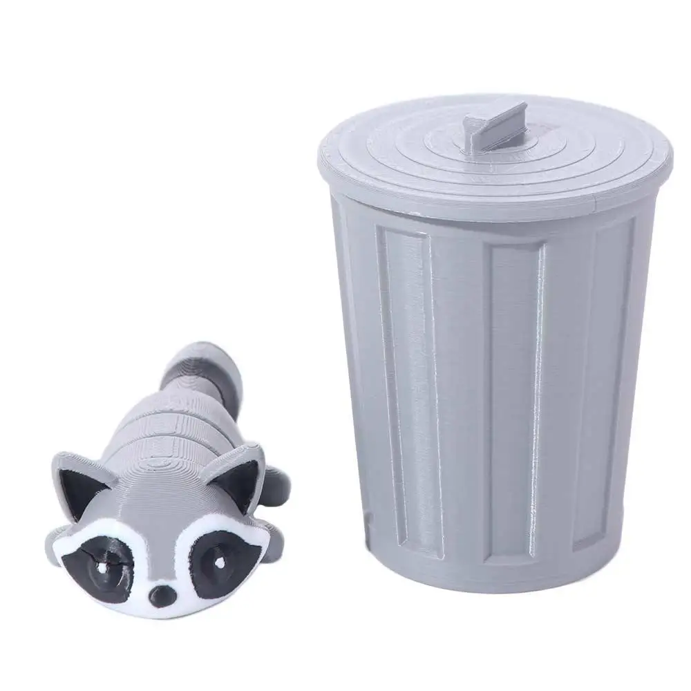

Cute Raccoon Figure Toy Models 3D Printed Handmade Raccoon Bucket Ornaments Joints Movable Articulated Raccoon Toy Room Decor