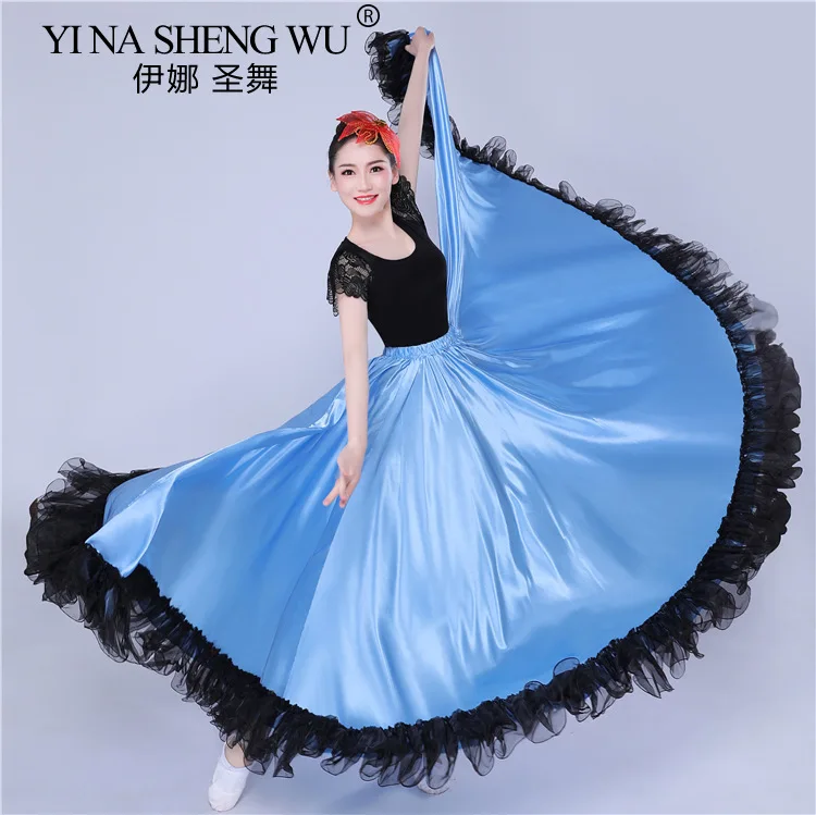 2025 New Blue Gypsy Woman Spanish Paso Doble Flamenco Skirt Smooth Big Swing Carnival Party Ballroom Belly Dance Costumes