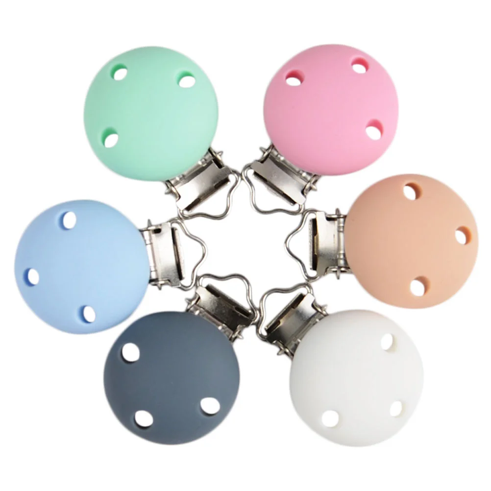 

6pcs Round Pacifier Clips with 3 Holes Silicone Soother Nipples Holder for Infant Baby (Mixed Colors)