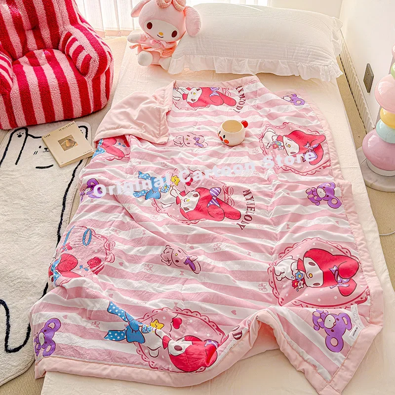 Hello Kitty Sanrio Kuromi Cartoon Child Double Layer Gauze Quilt Air Conditioner Machine Washable Sleep Naked Quilt Child Gift