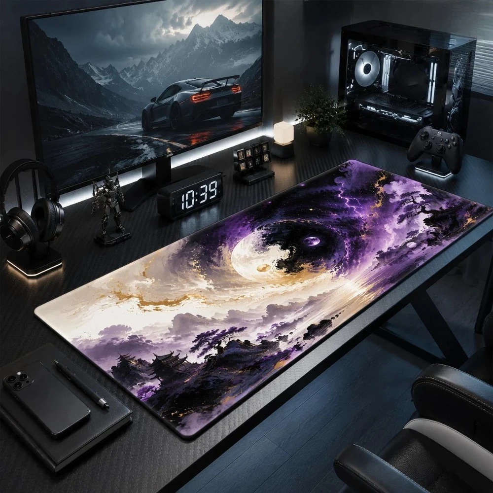 Yin-Yang Mouse Pad and Desk Mat - Yin-Yang symbol design, suitable for home office use, stain-resistant, machine washable