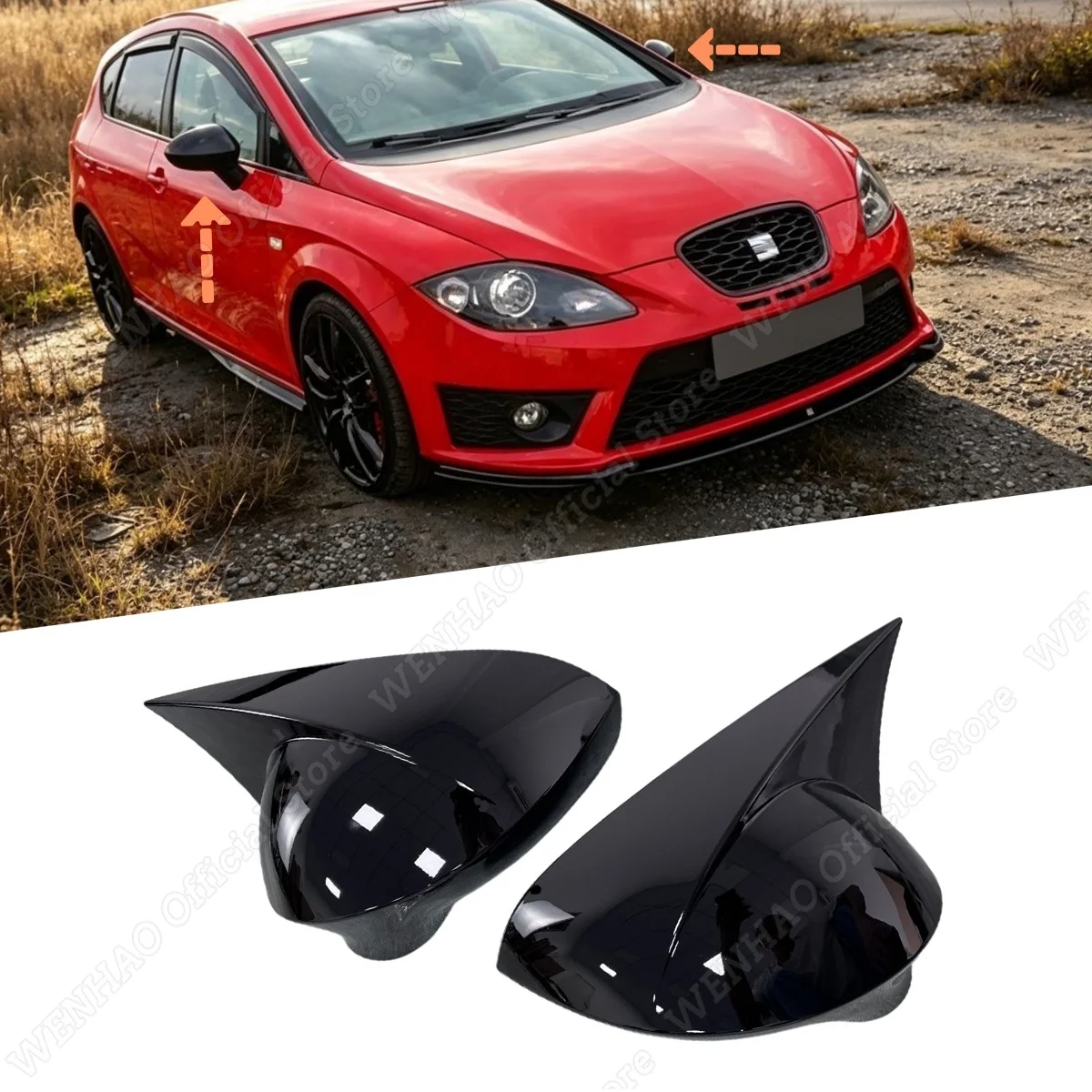 Rearview Side Mirror For Ibiza MK4 6J 2008-2017/Seat Leon MK2 1P 2008-2012 Glossy Black Car Exterior Styling Protection Cover