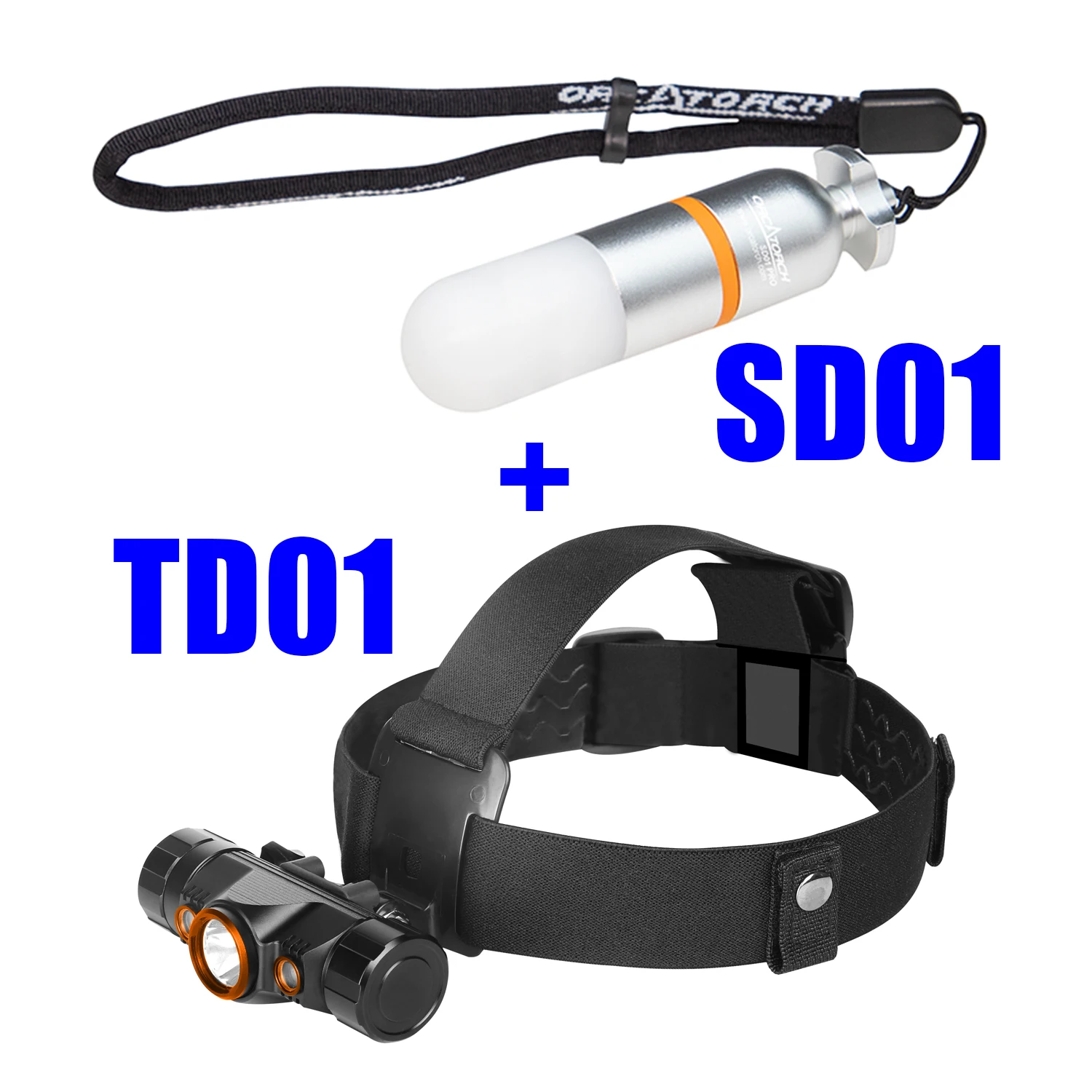 ORCATORCH TD01 Dive Headlamp+SD01 PRO Dive Beacon Scuba Underwater Lantern Professional Head Flahlight Powerful Diving Headlight