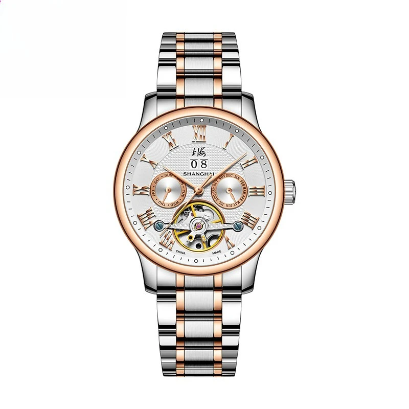 

Мужские механические часы Shanghai Watch National Series 40 мм с полым маховиком и тремя циферблатами