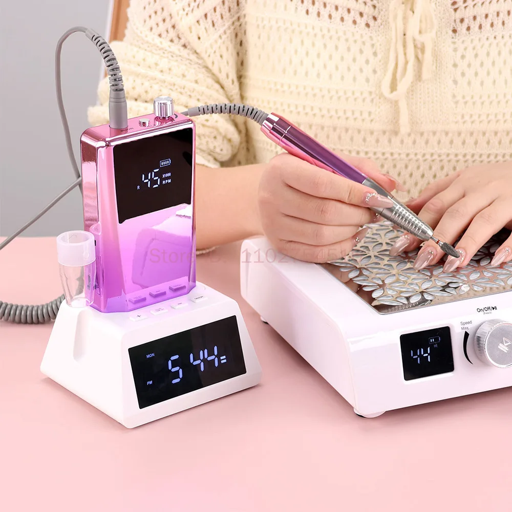 45000RPM Brushless High Speed Cordless Electric Nail Drill Machine 85w Electric Nail File Nail Supplies Manicure Tool with Clock
