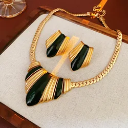 3 Pcs Vintage Jewelry Sets for Women French Vintage Drop Oil Geometric Metal Necklace Light Luxury Irregular Earring Sets