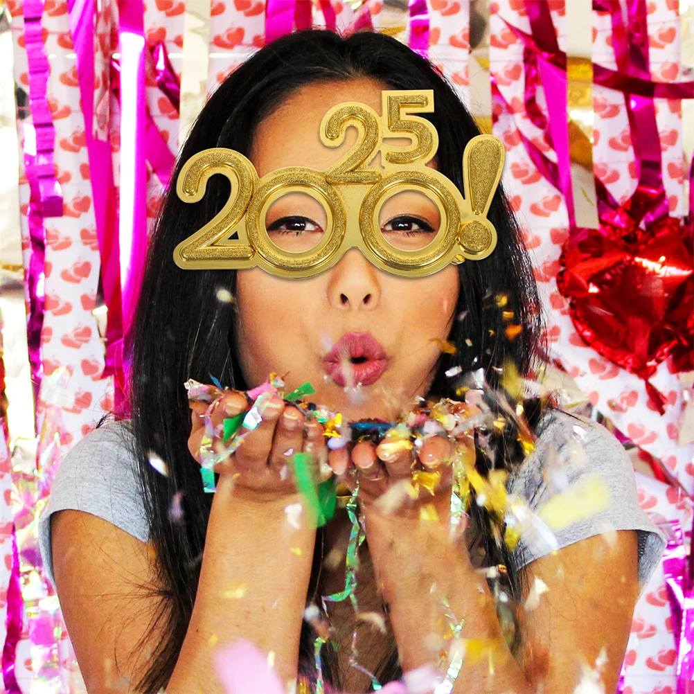 

2 Pcs Glasses Funny 2025 Modeling Eye Wear Festival New Year Eve Christmas Happy Plastic Sunglasses Miss