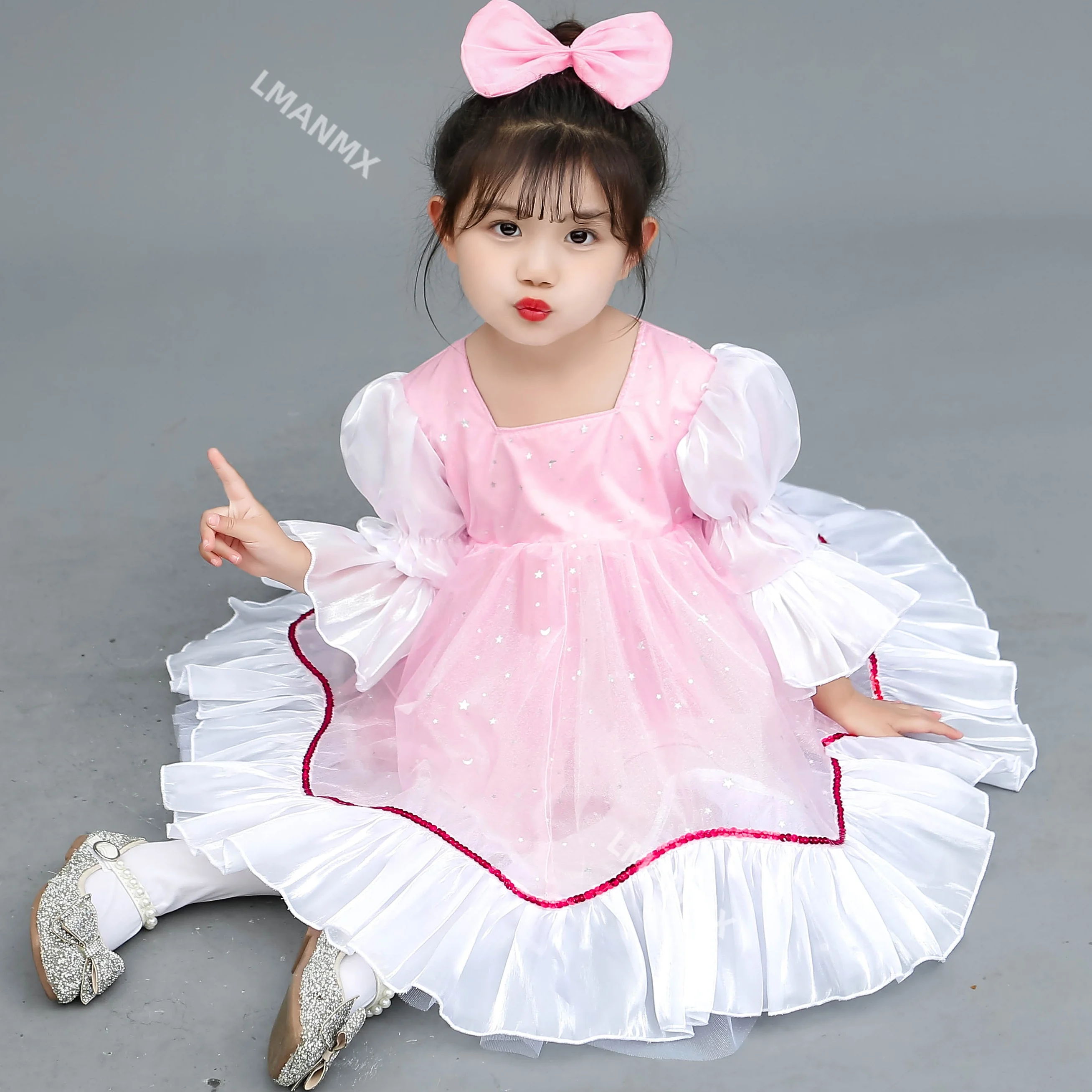 زي أداء للأطفال، تنورة منفوشة للفتيات، زي رقص رياض الأطفال، تنورة الأميرة الوردية اللطيفة، تنورة شاش #3