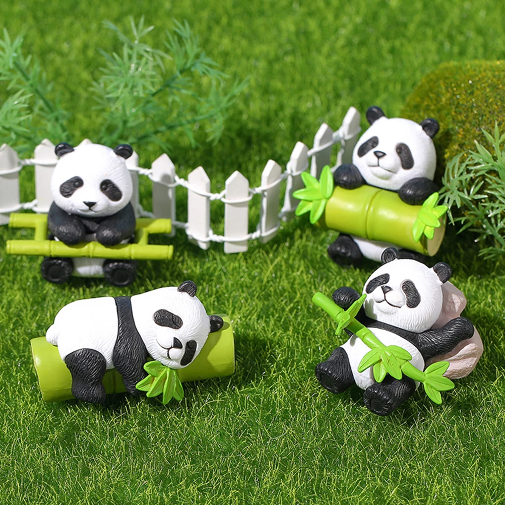 

Panda Cake Decorations Statue Animal Topper Birthday Bamboo Decorative Figurines