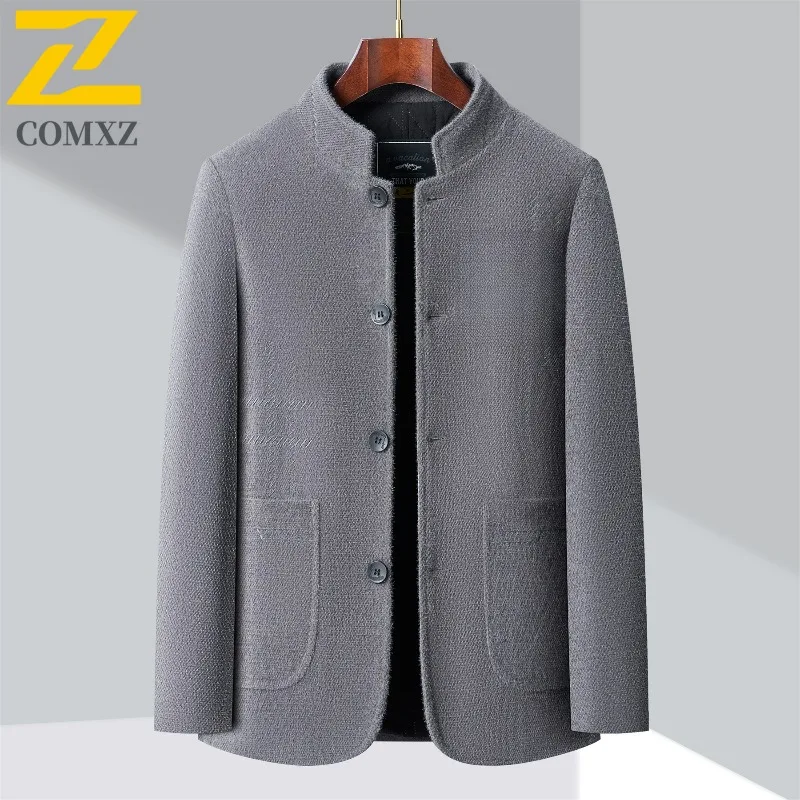 Winter Men Chenille Jacket 2025 Stand Collar Premium Business Casual Wool Blend Coat High End Fashion Warm Classic TrenchCoat