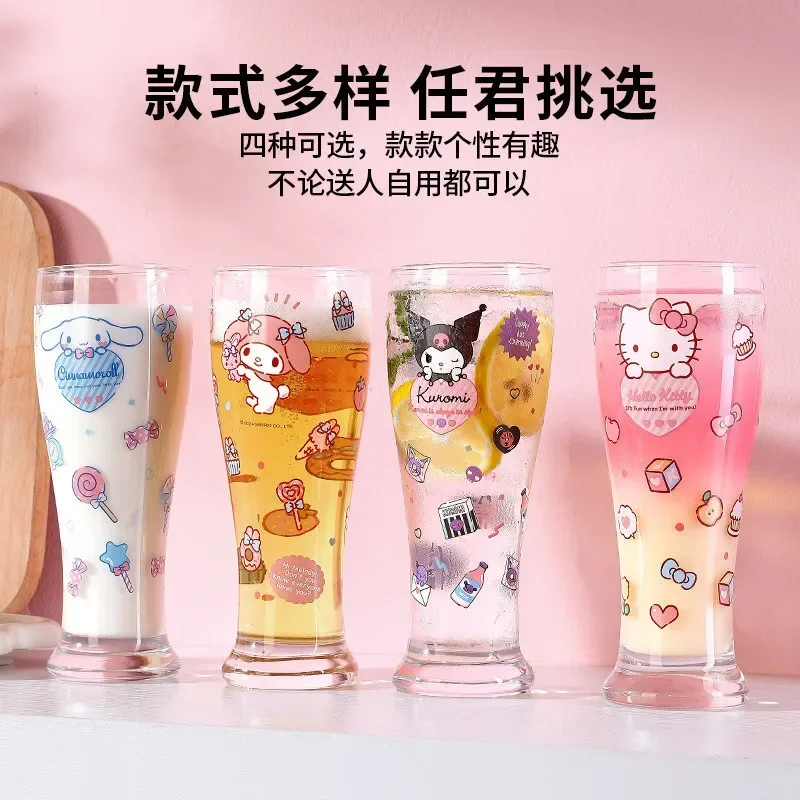 450ML Hello Kitty Beer Glass Cups Kuromi Water Bottle Wineglass Straw Cup Large Tumbler Milk Wine Kuromi Mug Whisky