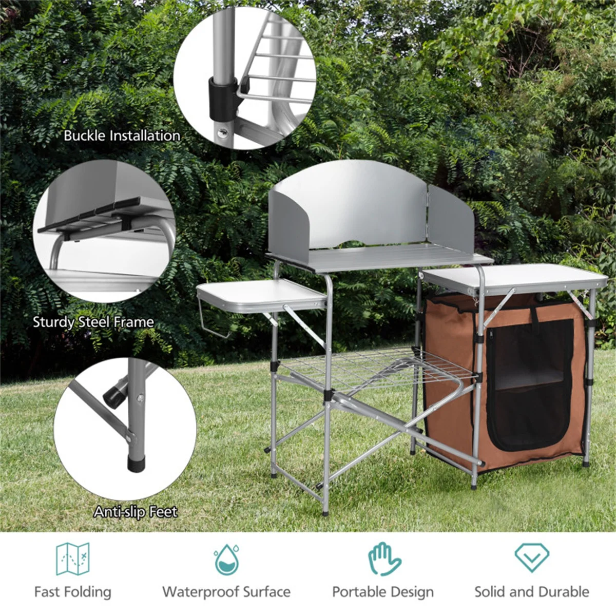Foldable Camping Kitchen with Windscreen Bag, camping table, desk table, foldable, for BBQ, parties, camping, picnics, backyards