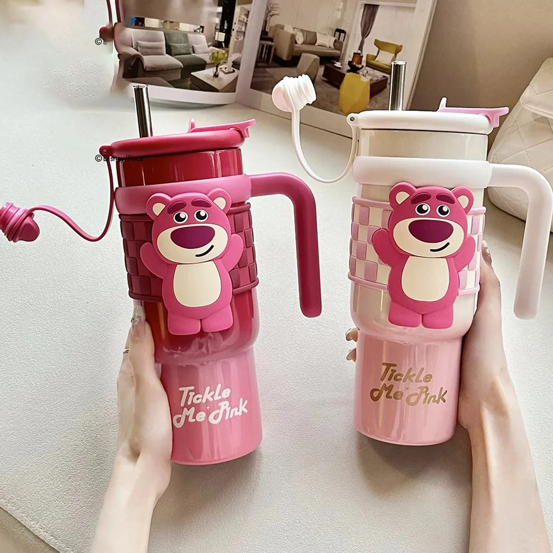 

Чашка для воды с клубничным медведем, новая изолированная чашка большой емкости 316, красивая соломенная чашка для девочек, милая чашка Ice King