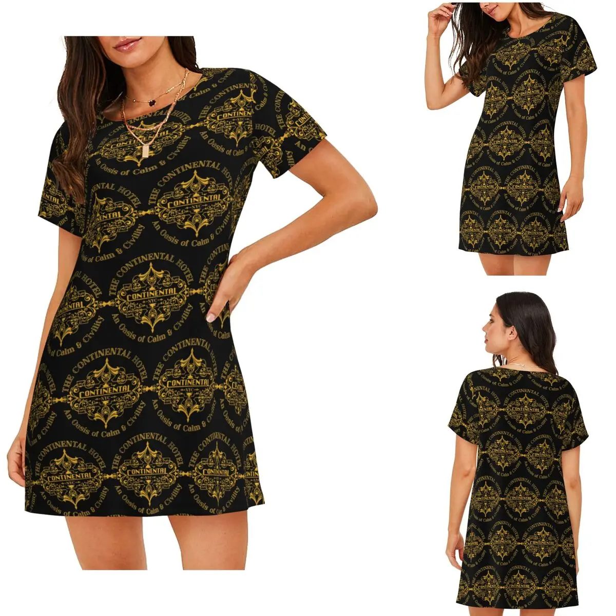 Custom The Continental Hotel Short Sleeves Nightdress For Sleeping Sleepshirts Women Short Sleeve Nightgowns Loose Pajama Dress