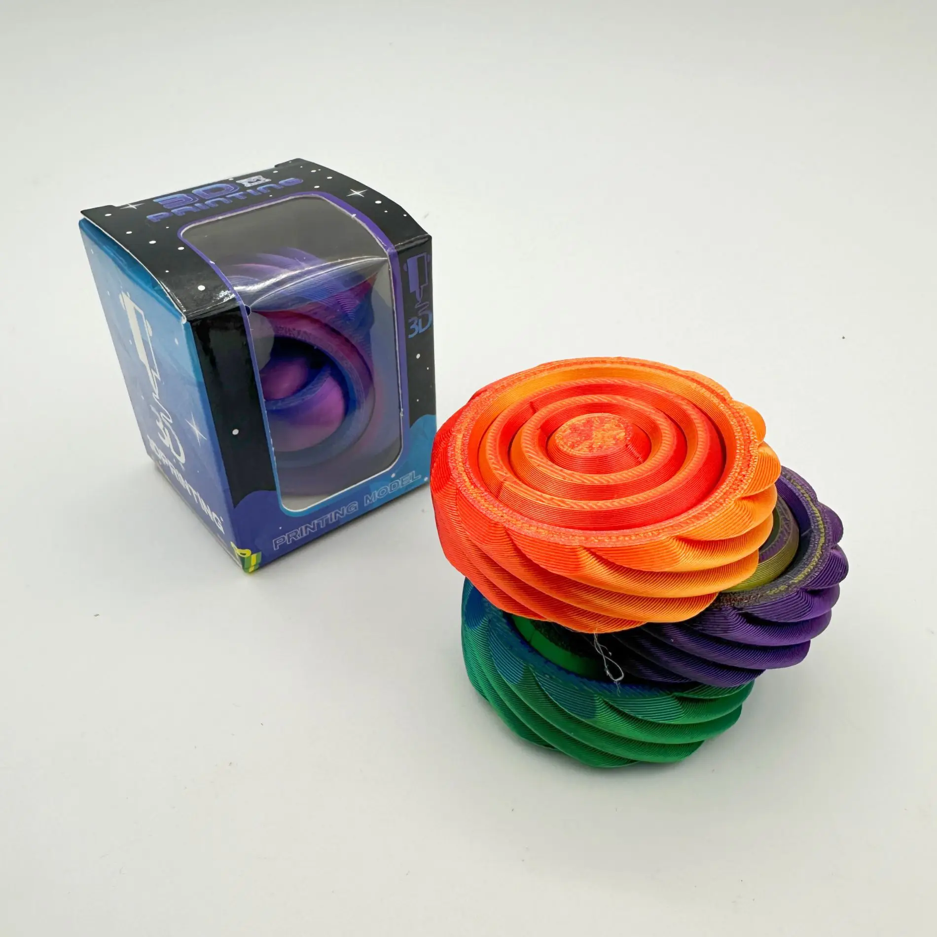 Cool 3D-geprint Spin Ball-speelgoed in kleurendoos O-vorm Universele Fidget Spinner Zwaartekracht Spin Verlicht angst Stress Relief Cool speelgoed