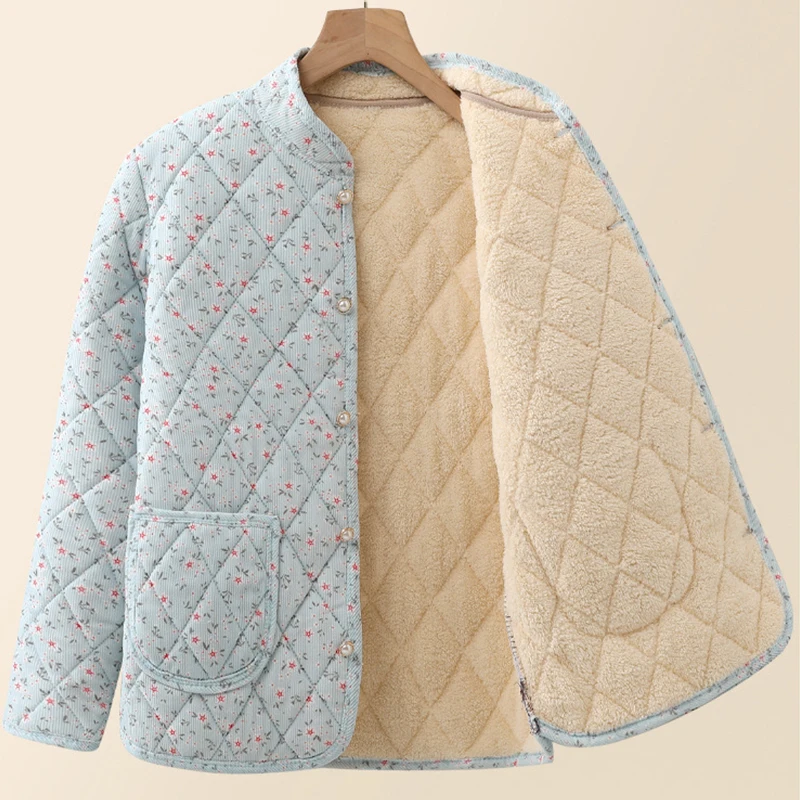 1 قطعة جديد الخريف الشتاء الإناث الأزهار طباعة القطن معطف المرأة الصوف سترة دافئة طويلة الأكمام واحدة الصدر يندبروف ملابس خارجية #5