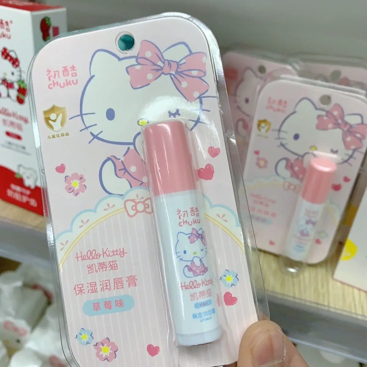 Hello Kitty Child Lip Balm Hydrate Moisturizing Moisturize Strawberry Kawaii Life Supplies Student Girl Convenient Lip Pomade